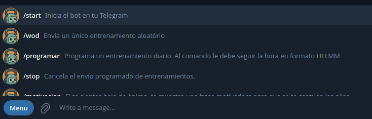 Descripción del bot en Telegram